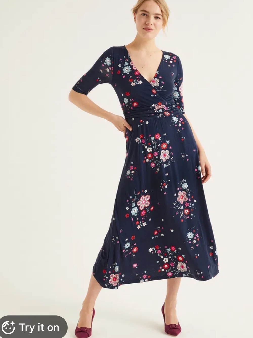 BODEN Carrie Jersey Midi Dress Floral Print Size 6